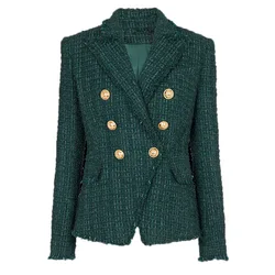 Il più nuovo cappotto invernale in Tweed di pregevole fattura Lady Office Slim aderente doppiopetto a maniche lunghe Blazer da donna