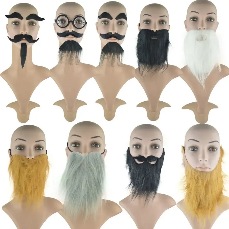 Divertida barba árabe falsa a la moda, disfraz falso de Pecan negro y gris, disfraz de Navidad para Halloween, accesorios de bigote, Cosplay de Pascua