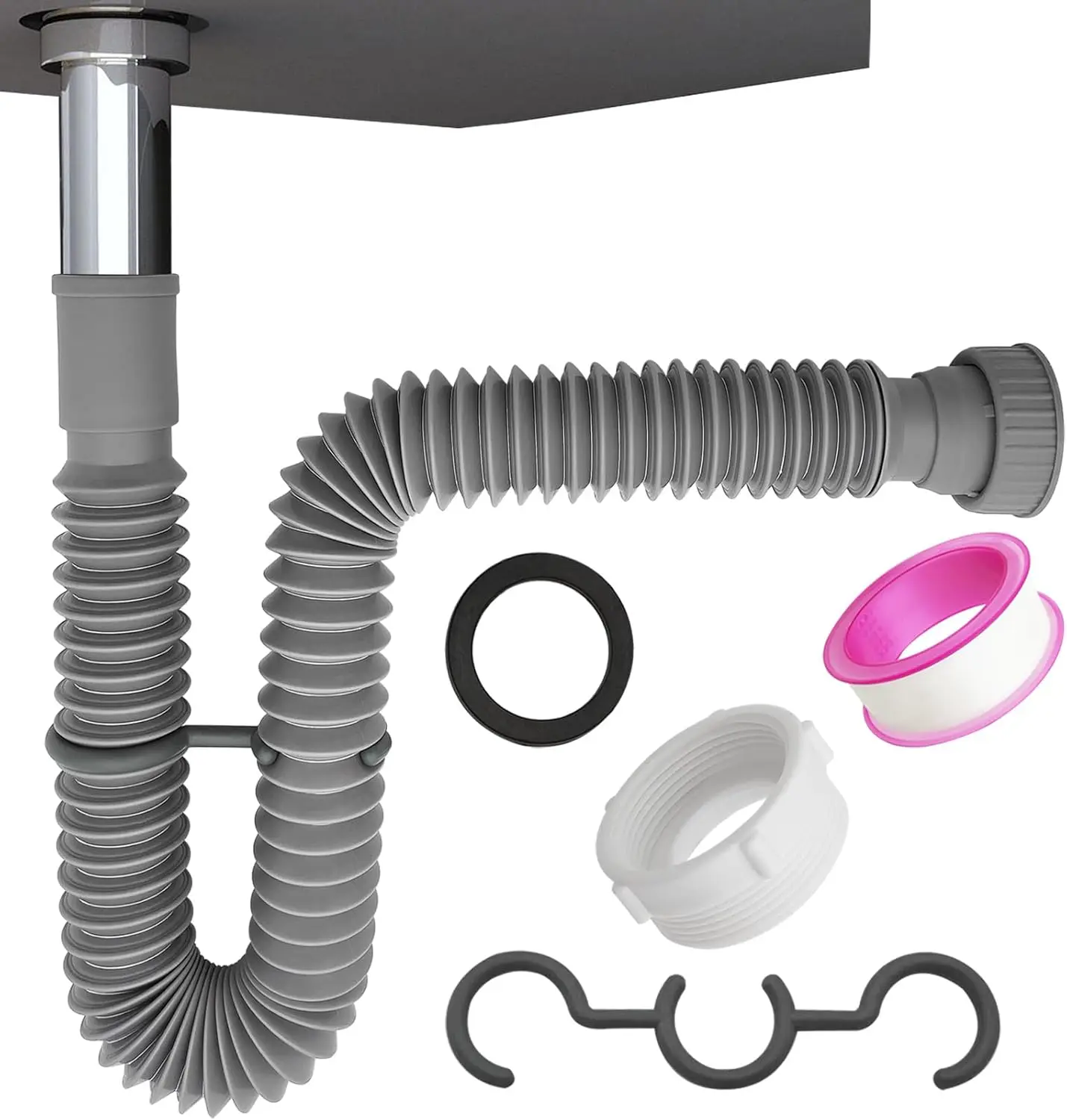 

Adjustable Sink Drain P-Trap with Adapter, Flexible Extension Pipe for Kitchen Bathroom Plumbing