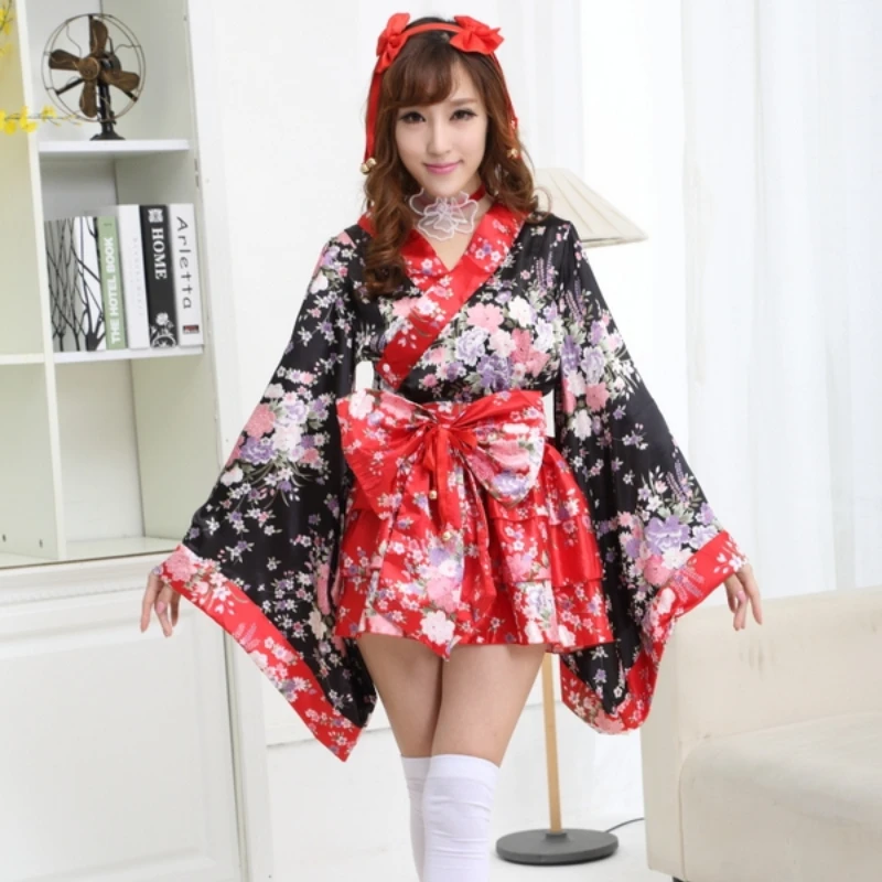 Adult Anime Lolita Cosplay Woman Geisha Costume Bow Tie Japanese Kimono Cherry Suits Halloween Fancy Dress