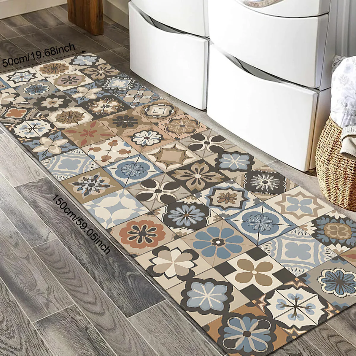 

Винтажный марокканский коврик-дорожка для кухни, нескользящий, моющийся, длинный напольный коврик с геометрическим цветочным узором в стиле пэчворк для кухни, прачечной, прихожей