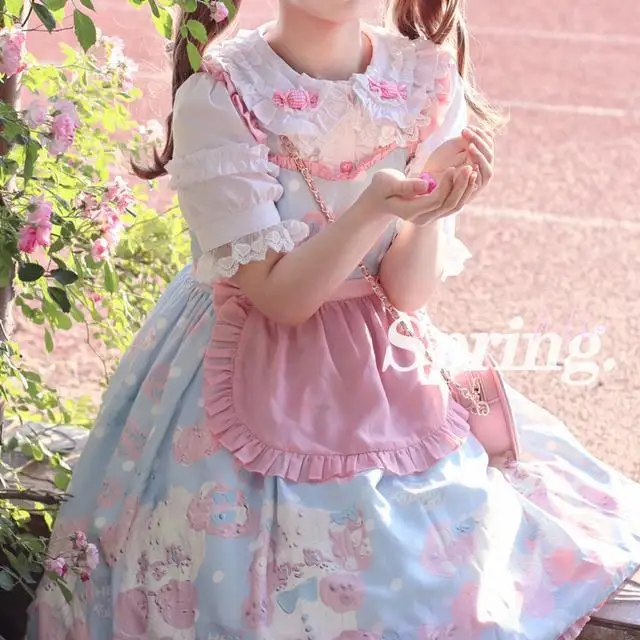 Neue japanische Lolita-Stil Frauen lange kurz ärmel ige süße Peter Pan Neck Spitze gekräuselte Prinzessin Shirt