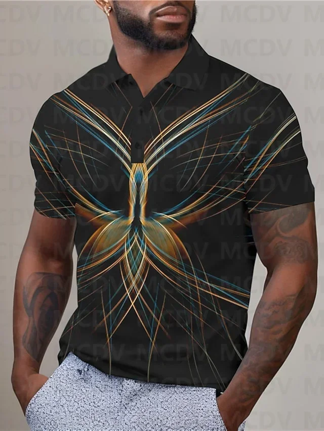 Geometry Men's Business Print 3D Golf Polo Outdoor Daily Wear Streetwear Polyester Short Sleeve Turndown Polo Shirts