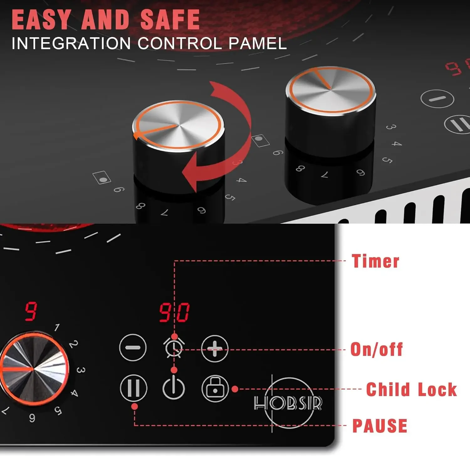 Cooktop, 120v Knob Stove Top, 12 Inch Built-in Radiant  Stove 110v, Ceramic Cooktop with Chil