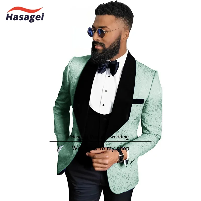 Fashion Paisley Slim Fit Mens Suits Shawl Lapel Wedding Party Suits Groom Tuxedos 3 Pieces Groomsmen