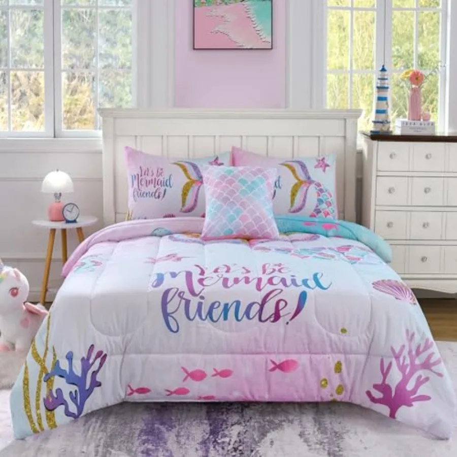 

Size Comforter Set for Girls 5-Piece Bed in a Bag 3D Colorful Mermaid Bedding Comforter Sheet Set Ultra Soft and Fluffy Mermaid