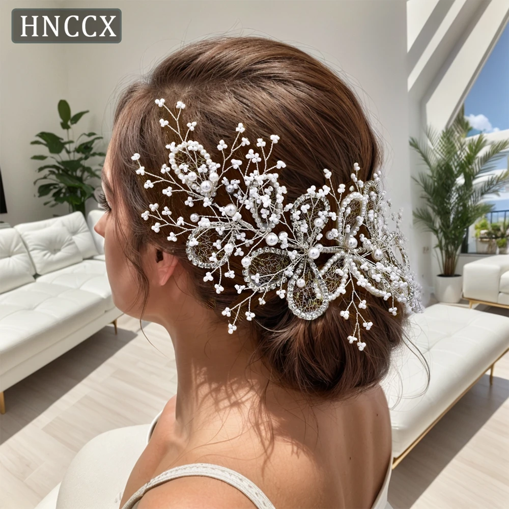 

HNCCX Handmade Beaded Bridal Headpiece Woman Wedding Hair Accessories White Color Pearl Bridesmaid Party Headwear Gift CP486