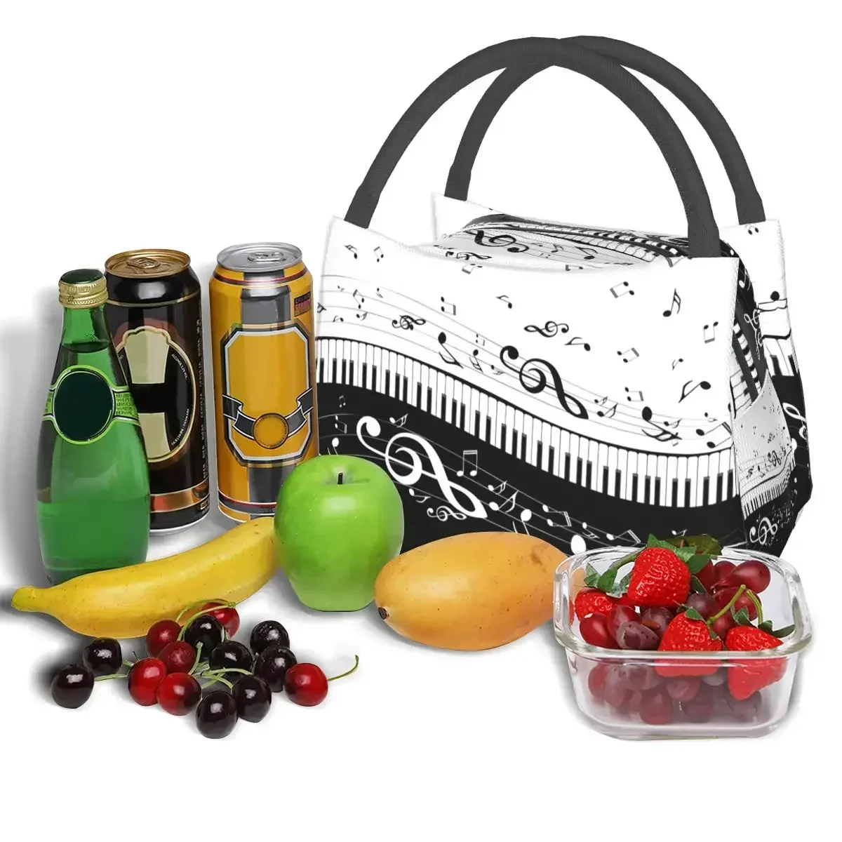 

Aesthetic Piano Keys Thermal Cooler Bag Portable Picnic Musical Notes Pianos Music Oxford Lunch Box