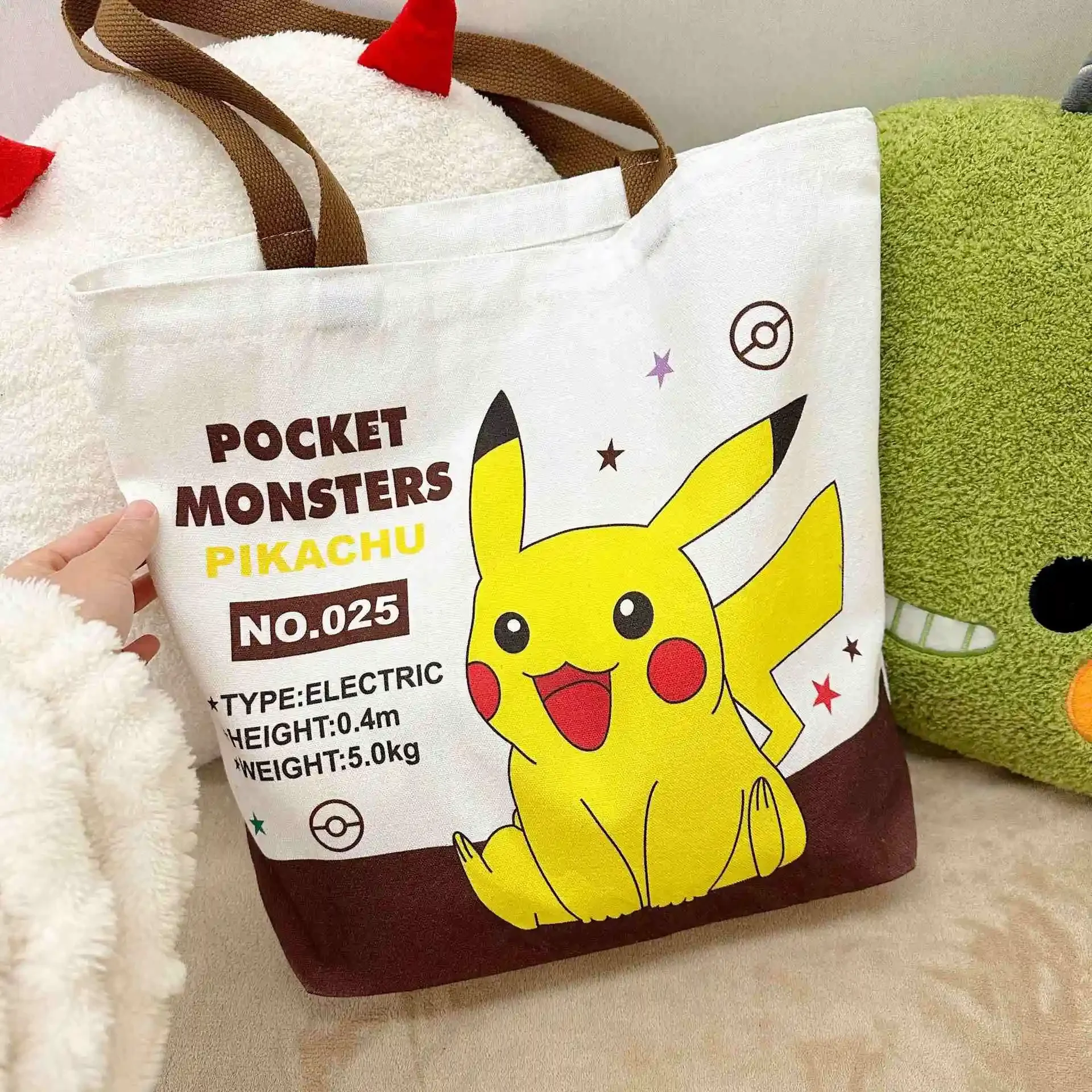 MINISO Pokémon Go Co-branded Pikachu Canvas Bag Poco Cute Stylish Tidal Current College Students Class Bookbag Shoulder Handbags