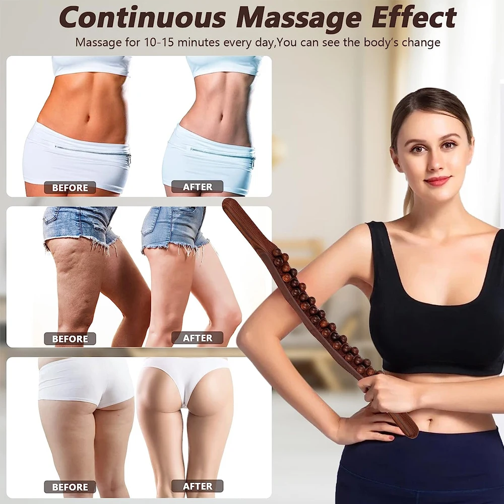 Wooden Massage Stick Wood Gua Sha Tools for Back and Head Relaxing, Scrapping on Muscle and Whole Body Lymphatic Drainage Tools