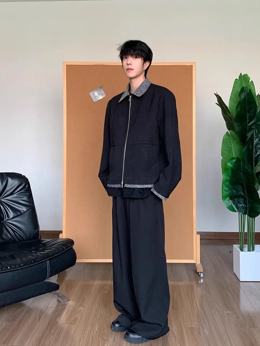 

Мужская куртка в американском ретро-стиле, свободного кроя, с широкими лацканами и пэчворком, весна-осень, элегантный стиль, высококачественная верхняя одежда из полиэфирного волокна