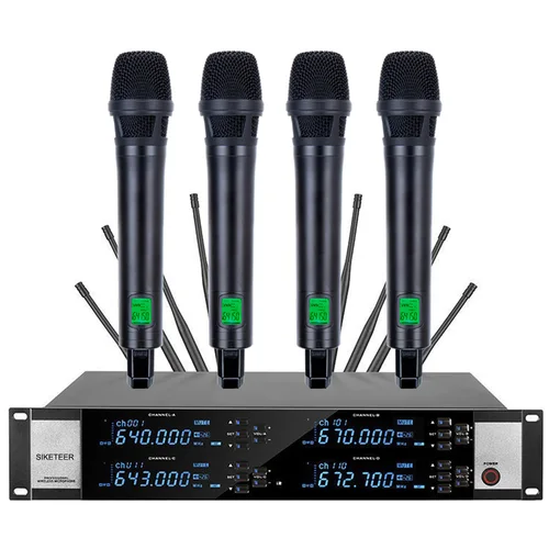 전문가용 트루 다이버시티 UHF 무선 마이크 시스템, 4 채널 핸드헬드 마이크, 야외 무대 공연 마이크