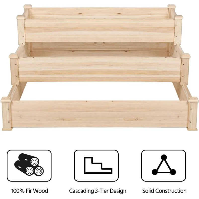 

3 Tier 47 X 47 X 22in Raised Garden Bed Horticulture Outdoor Elevated Flower Box Tiered Garden Bed Wooden Vegetables G
