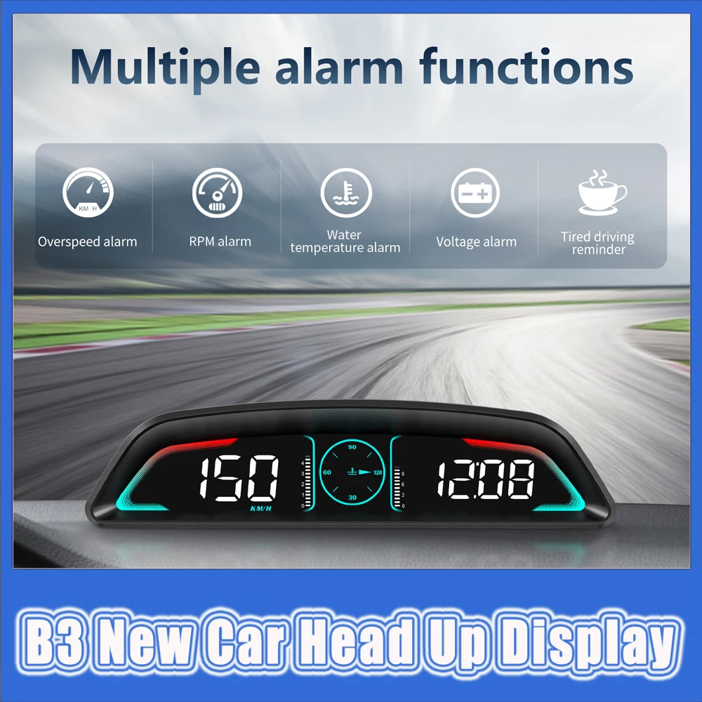 Multi-function OBD Meter B3 Car Head Up Display Speedometer Tachometer Voltmeter with Overspeed Alarm Fuel Consumption Alarm