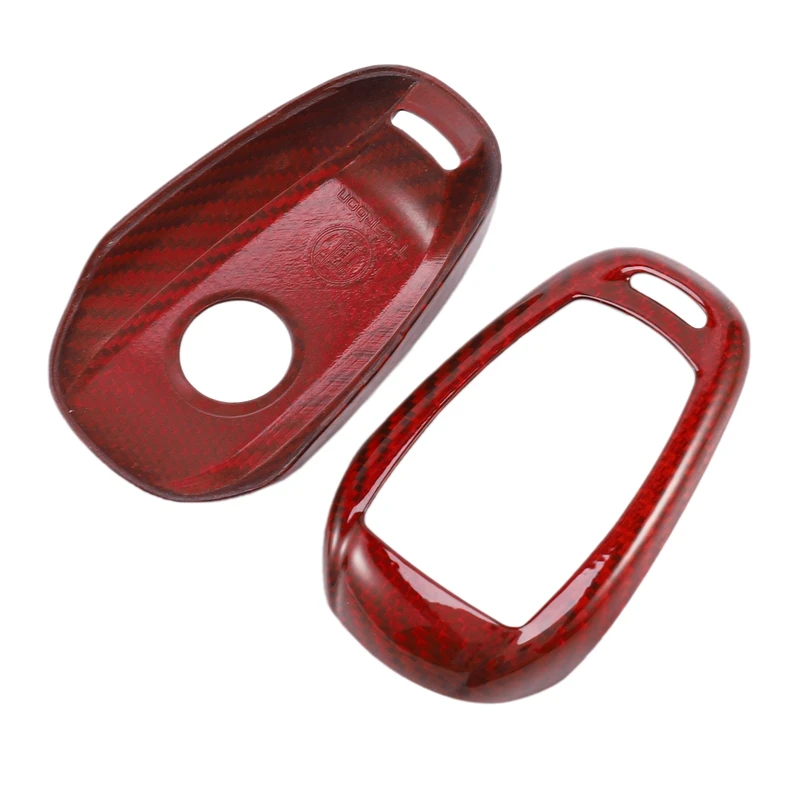 Red Real Carbon Fiber Case Remote Fob Key Cover Fit For Alfa Romeo Giulia Stelvio