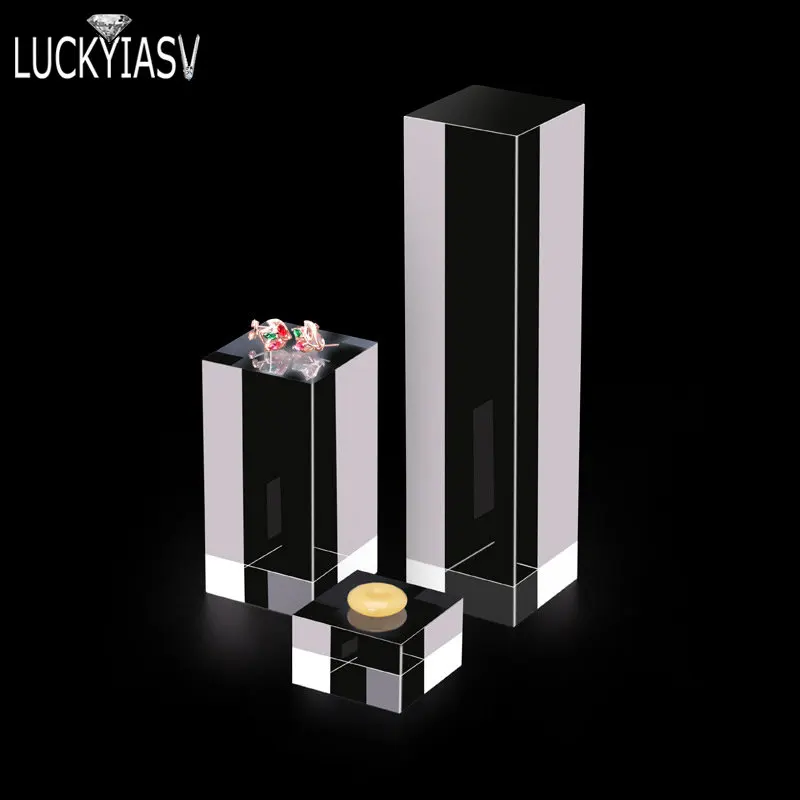 Acrylic Plexiglass Square Stamping Transparent Block Cosmetics Display Stand Photography Props Dolls Perfume Ring Jewelry Holder