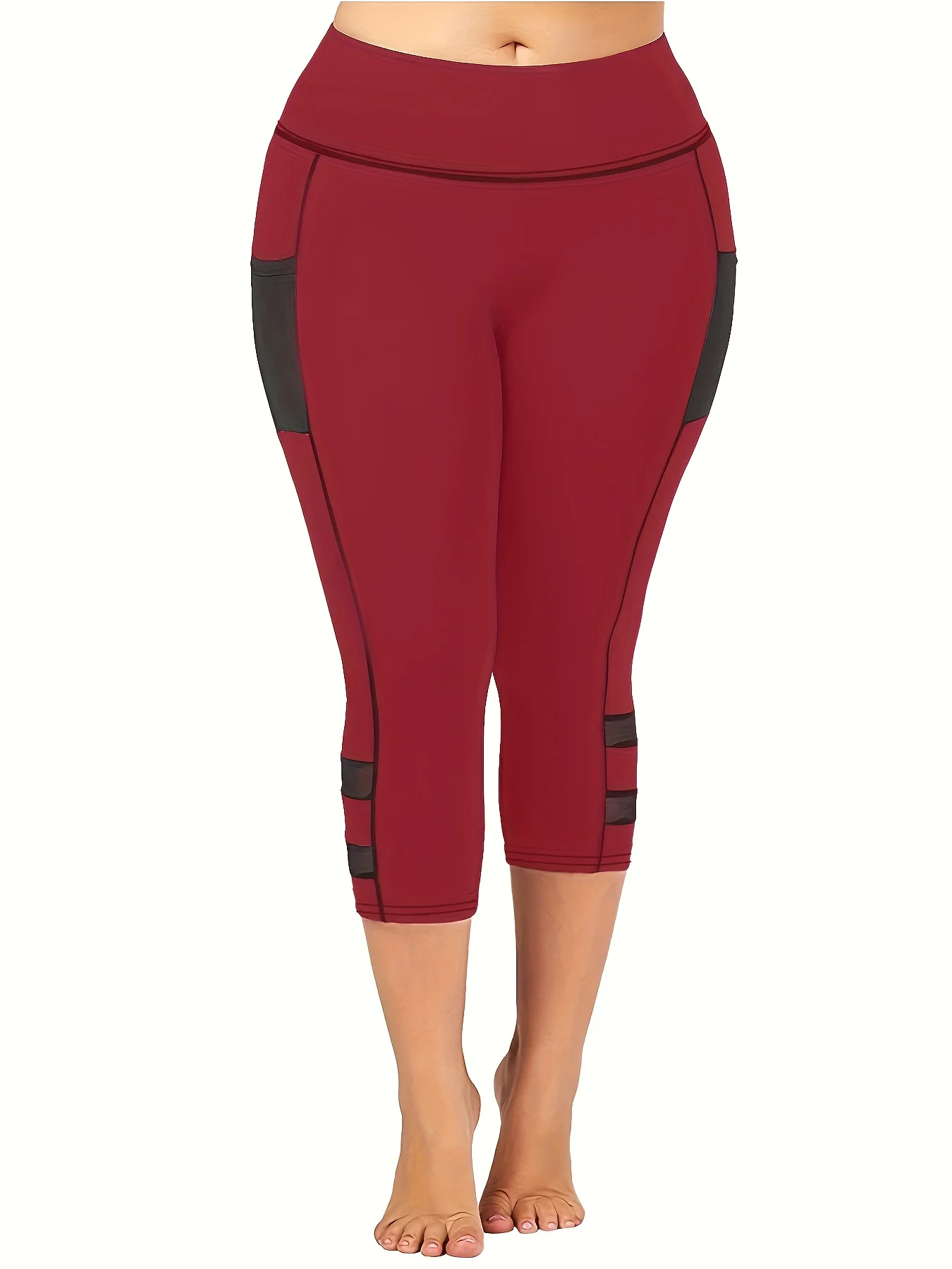 Plus Size 2024 nowe letnie sportowe legginsy na co dzień, damskie oversize modne zwykłe na wysoki wzrost kontrastowe legginsy Capri z siateczki