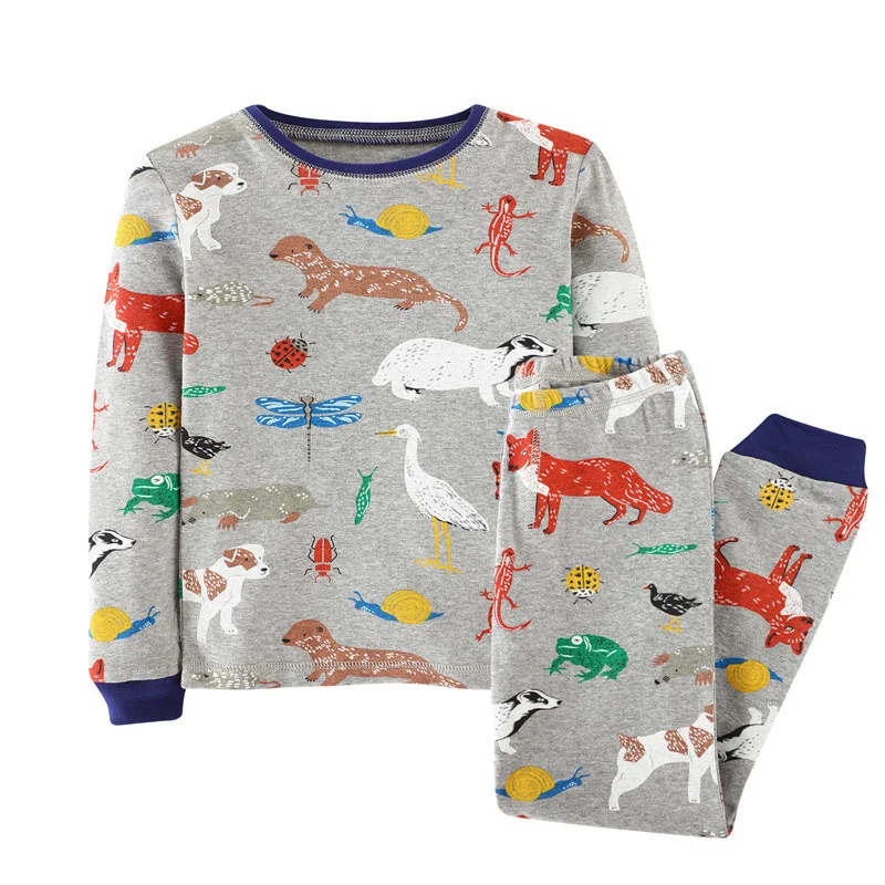   Jumping Meters Hot Selling Sleepwear Pyjamas Boys Girls Clothing Sets Animals Print Autumn Winter Kids Outfits Suit