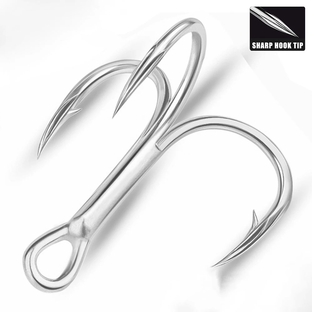 20pcs/lot 1-3/0# 3XReinforced Triple Hook Blood Groove Tinplated Rust Proof Super Strong Pull Fishing Hook Sea Fishing Lure Hook