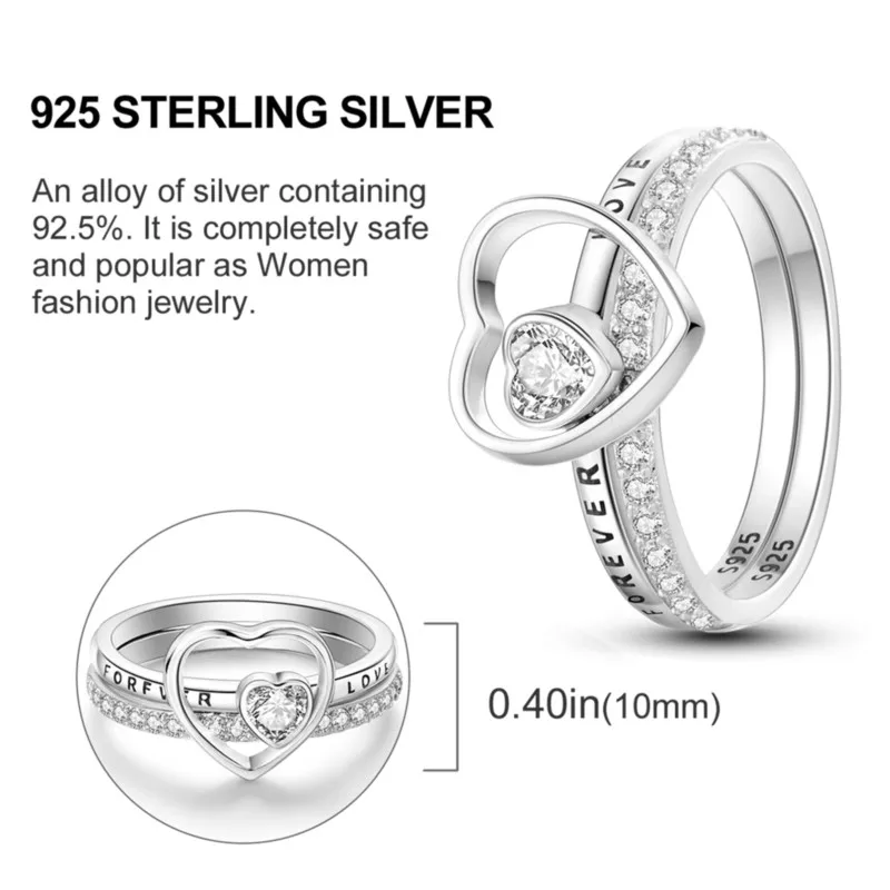 MISEFF Real 925 Sterling Silver Eternal Love Double Layer Rings For Wedding Engagement Birthday Silver Rings Jewelry Gift