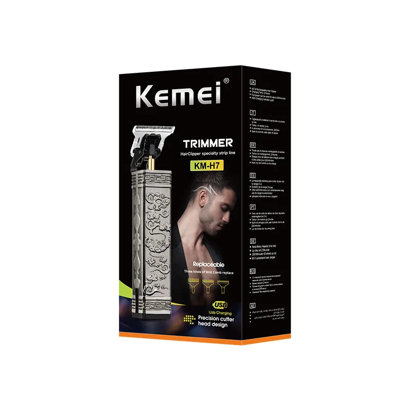 Kemei KM-H7 Embossed Waterproof Grinding Wheel Blade Men Grooming Kit Body Trimmer Electric Hair Clipper