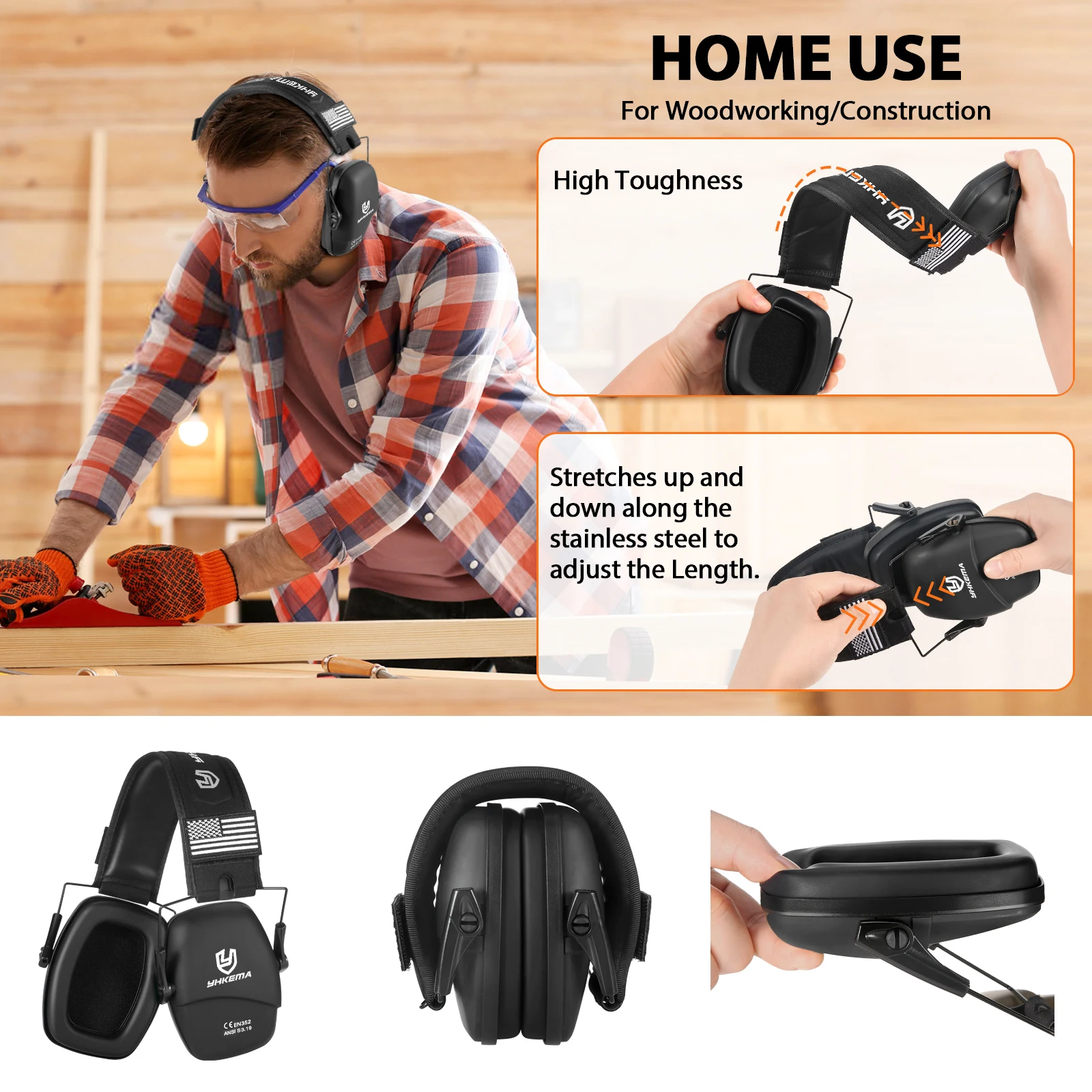 YHKEMA Tactical Headset Ear Protection Shooting Headphones for Hunting Hearing Earmuff Noise Reduction Earmuffs Silicone