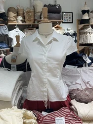 Back Lace-up White Blouse Women Peter Pan Collar Slim Short Sleeve Blouses Summer Casual Simple Sweet Chic Y2k Top Shirts Femme