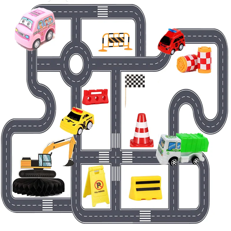 Race Car Party Decorations Road Tape Kids Track Toy DIY Traffic Tape and Traffic Sign  Mini Roadblocks Kids Favors