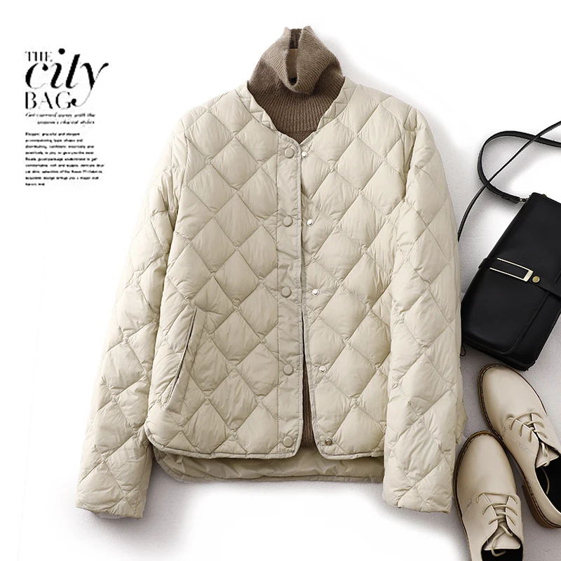 

Свободное женское корейское теплое зимнее пальто Du down Jaet с ромбовидным узором и воротником-стойкой, длинное зимнее пальто Sve Commute Faion