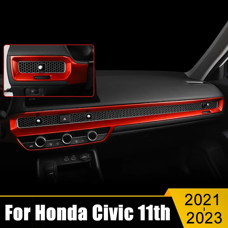 

For Honda Civic 11th Gen 2021 2022 2023 ABS Plastic Car Central Control Dashboard Trim Strip Carbon Sticker Interior Accessories