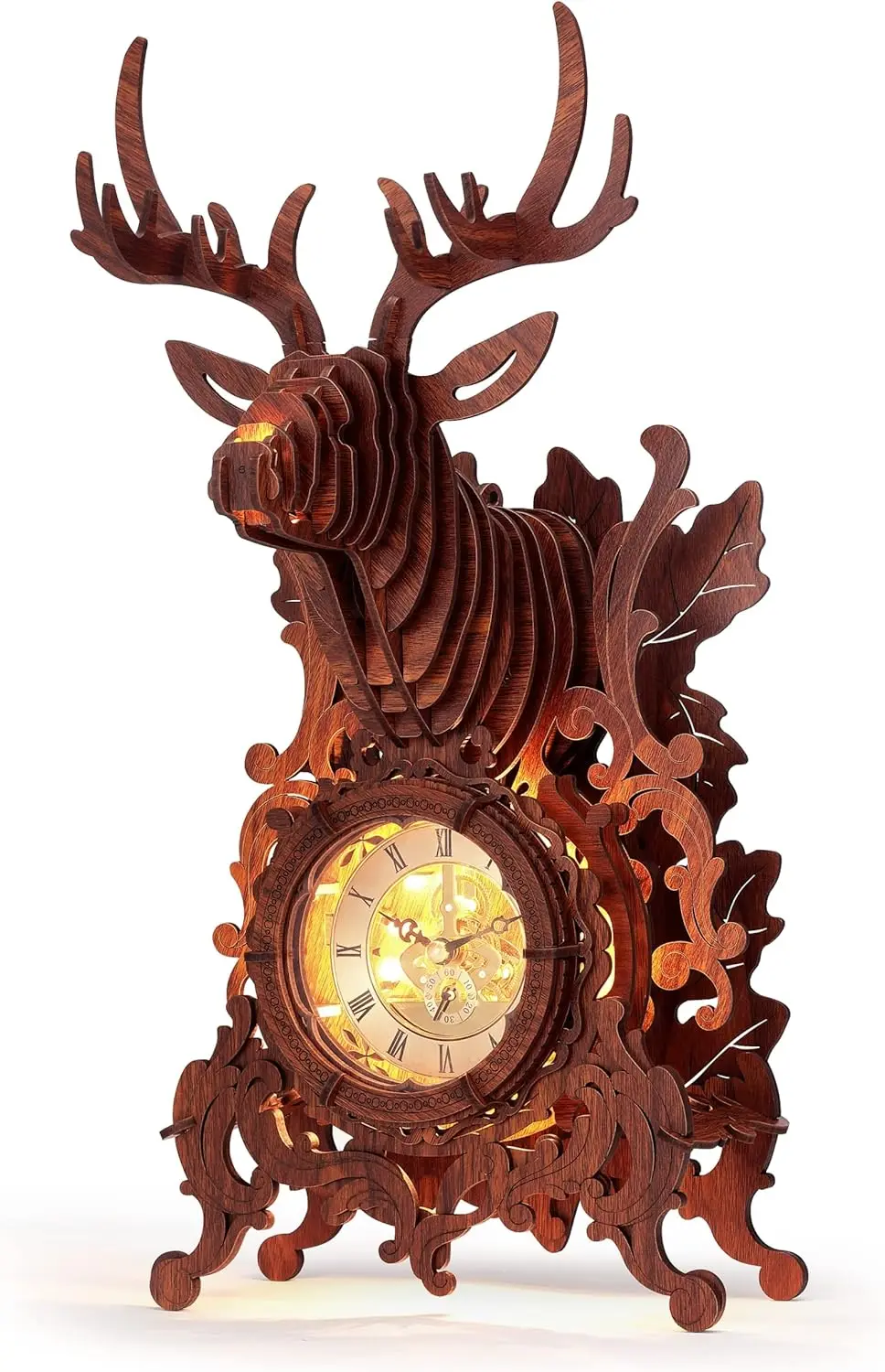 Led 3D Wood Puzzle Deer Clock, 3D Wooden Puzzle Elk Clock B…
