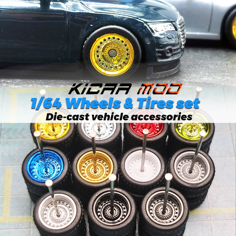 1/64 Modellauto-Räder mit abnehmbaren Gummireifen, geschlossene Speichen, Umbauteile für Druckguss-Spielzeugautos, D:11mm, 1 Set – Detail 1