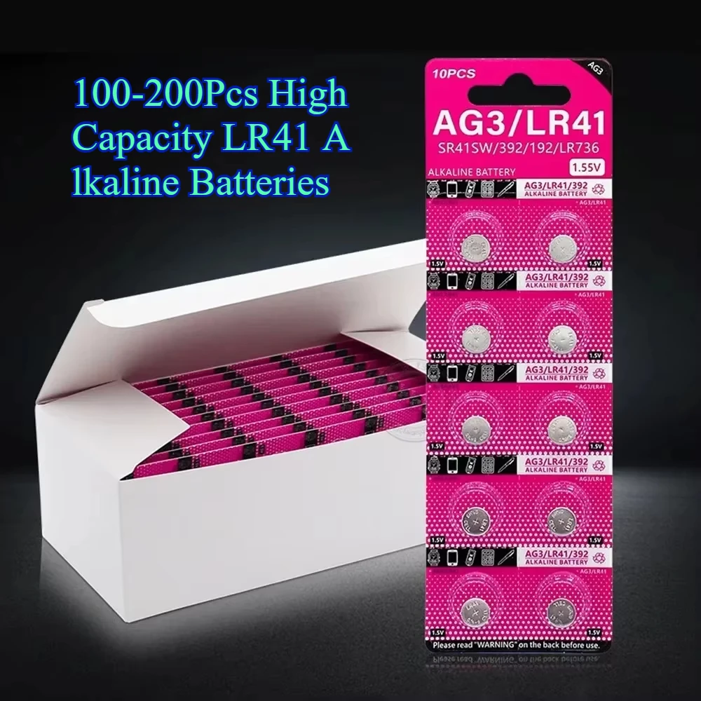 

100-200Pcs High Capacity LR41 Alkaline Batteries AG3 L736 392 384 192 Premium 1.5V Button Coin Cell Batteries Lr41 Battery