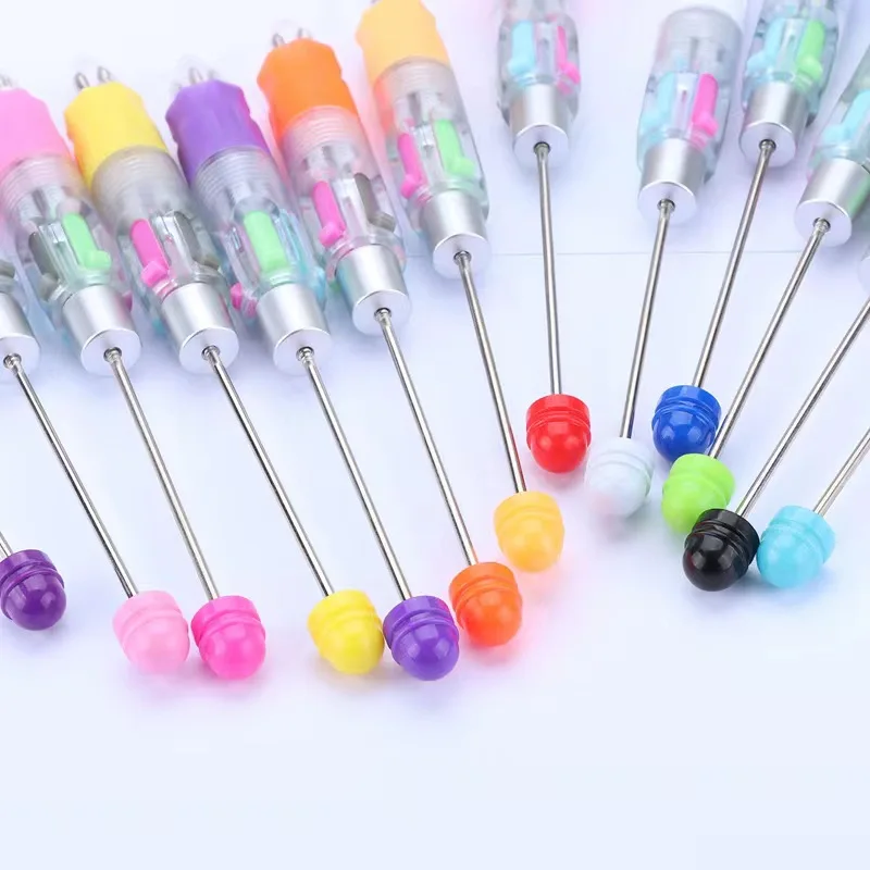 50pcs DIY Four-Color Beaded Ballpoint Pen Cute Beadable Pens Cartoon 4 Color Retractable Rollerball Pen Student School Gift