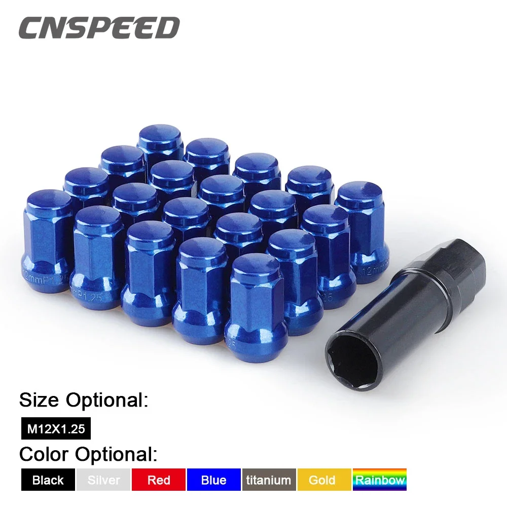 Blue 20PCS For Honda For Ford  Hight Qulity  M12*1.5 Iron Heptagonal Wheel Rays Lock Lug Nuts Length 32MM Closed End lug Nut