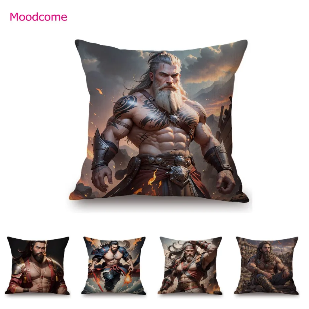 Sexy Solider Warrior General Cartoon Muscle Body Male Hormone Gym Hunk Man Sofa Throw Pillow Case Home Decorative Cushion Cover