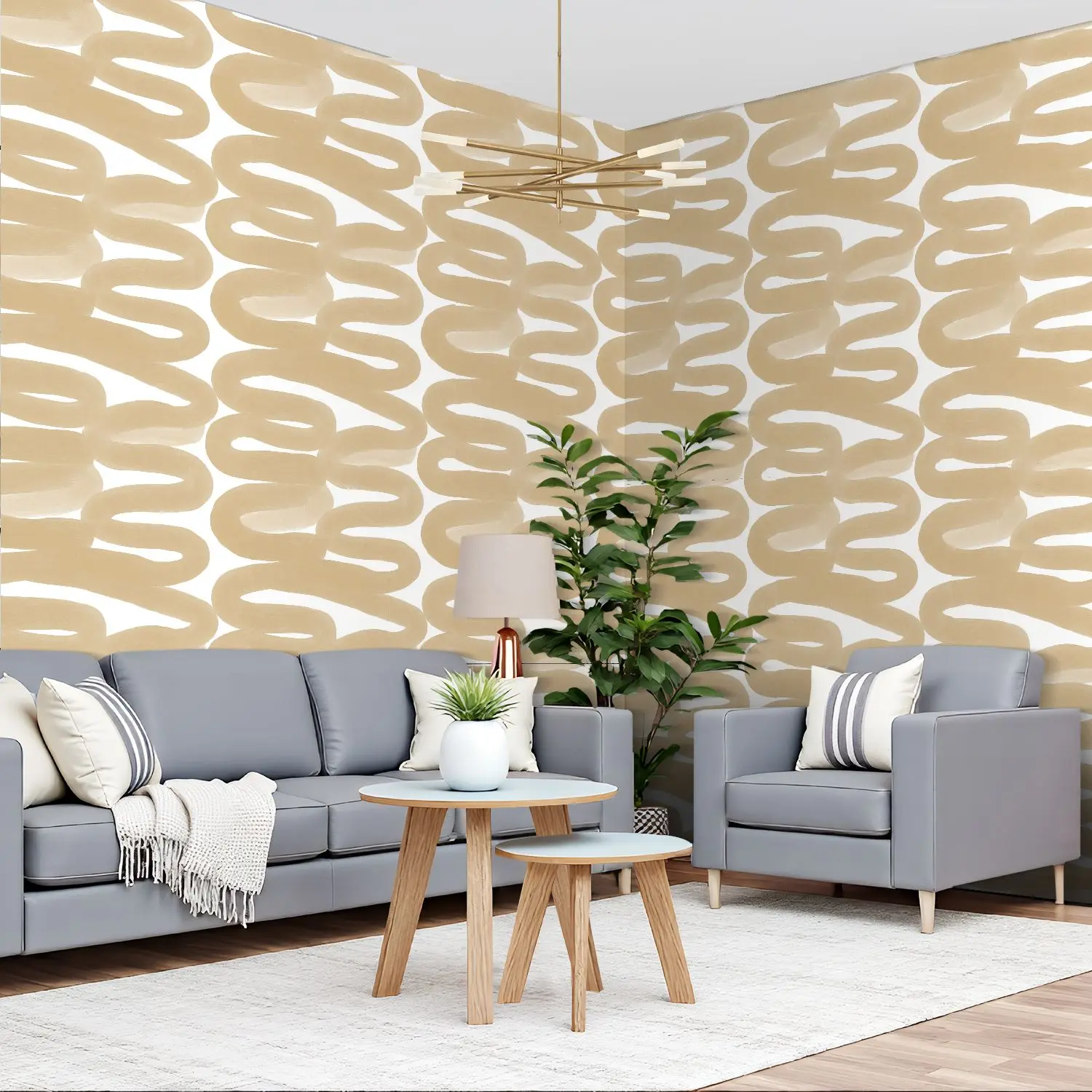 

Бежевые абстрактные волнистые обои с кистью 22,83 "X 118" водонепроницаемые обои для гостиной/спальни/ванной комнаты ПВХ стикер на стену