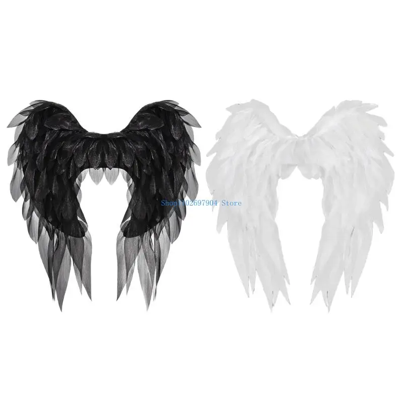 N7YF الأنيقة بالأبيض والأسود Angel Wing for Halloween Costumes Cosplay حدث مع الأشرطة القابلة للتعديل #1