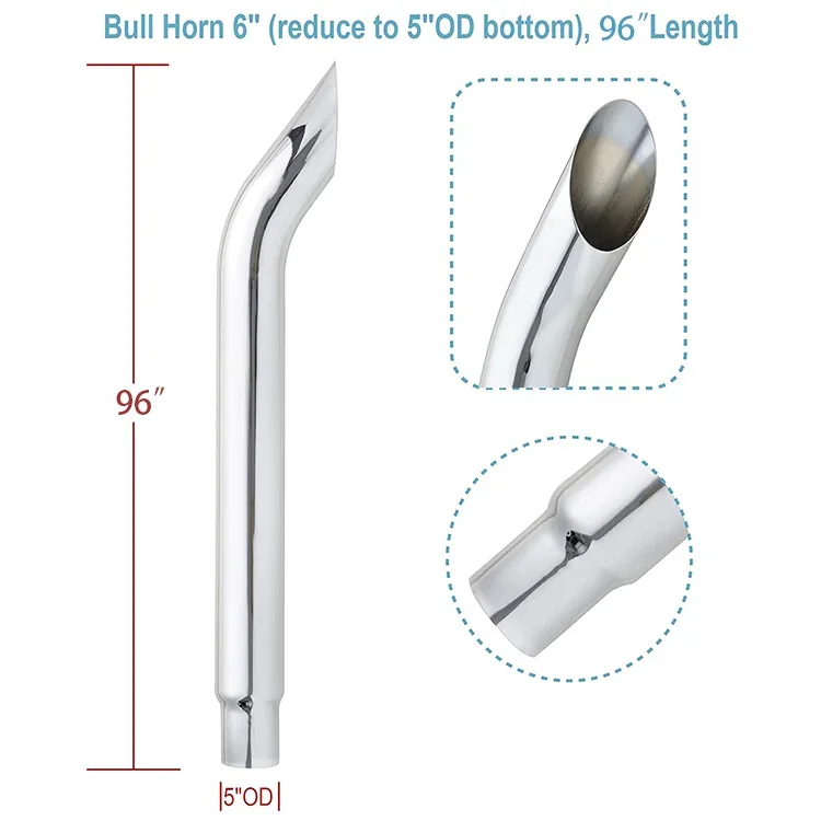 Аналогичная хромированная выхлопная труба, длина 96 дюймов, от 6 до 5 дюймов, для тяжелых грузовиков