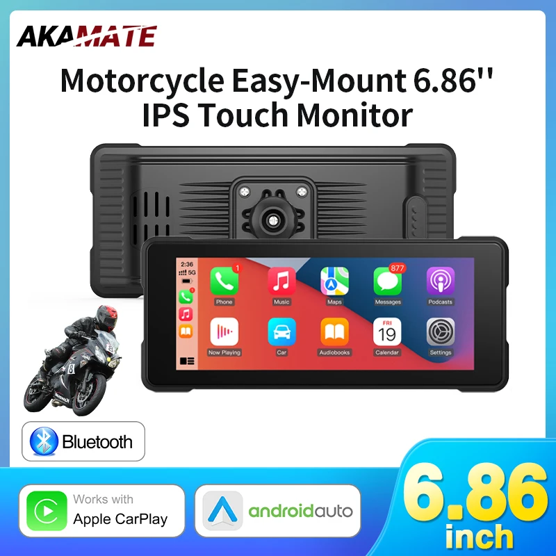 6.86inch Motorcycle CarPlay GPS Navigation Android Auto Display Screen Portable Monitor Waterproof AUX Bluetooth SD / TF Card