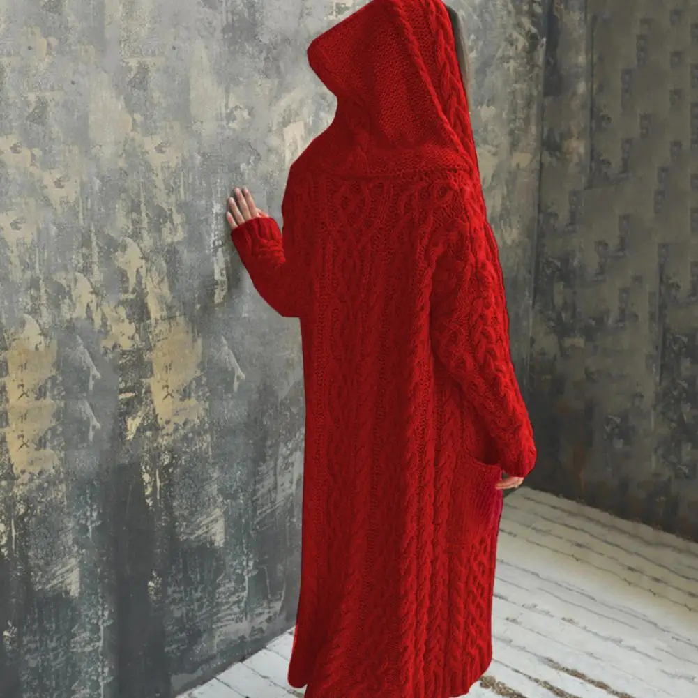 

Женский однотонный вязаный кардиган длиной до колена с длинными рукавами, ленивый тренд, куртка из волос средней длины