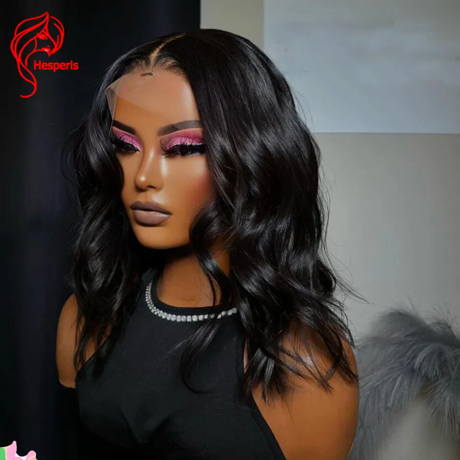 

Hesperis Gluless Lace Front Human Hair Wigs Pre Plucked With Baby Hair Natural Color Short Bob Wave Wig Middle Part For Women