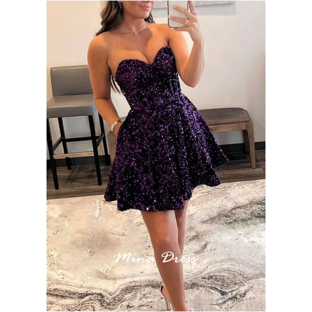 

Mina Pocket Dresses for Special Events Customized Backless Sleeveless Evening Dress Luxury Elegant Party Dress Sequins Mini Prom