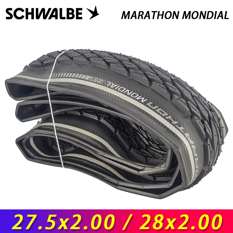 SCHWALBE MARATHON MONDIAL 27.5/28x2.00 Touring Bicycle Tire Black Reflex Folding Tire for Touring MTB Bike Cycling Parts