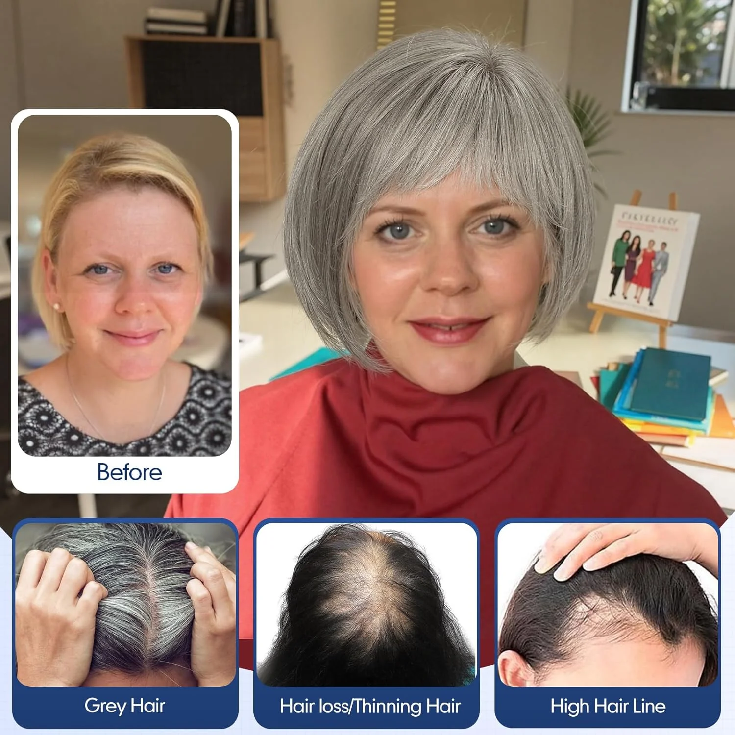 رمادي الجانب جزءت قصير بوب مع الانفجارات 6.5x6.5 بوصة قاعدة الحرير 10 بوصة مستقيم ريمي الشعر البشري توبر للنساء يغطي جذور رمادية