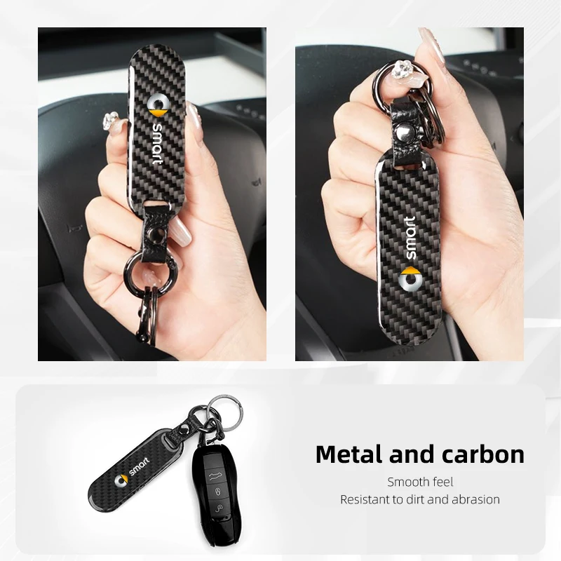 Car Keychain Carbon Fibre Car Keyring Car Key Strap For Smart Fortwo 451 450 453 Forfour EQ Cabrio Crossblade ROADSTER Coupe