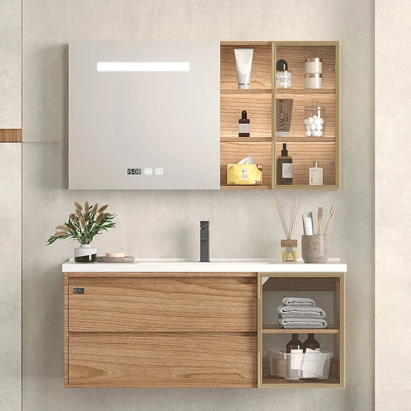 Simple Design Bathroom Vanities Open With Sink Luxury Shelves Bathroom Vanities Japanese Wooden Multifunction Spiegelkast LLBC