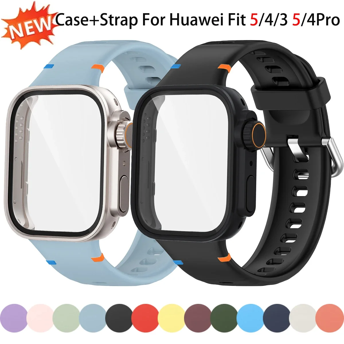 

Strap + Case + Glass for Huawei Watch Fit 5/5pro 4/4pro 3 Full Cover Case Silicone Sport Band for Huawei Fit 5/4/3 Tempered Film