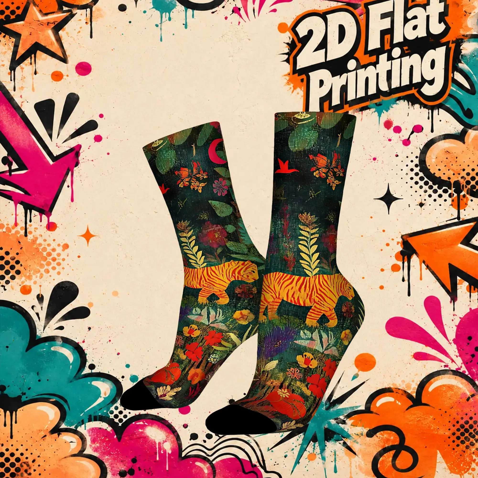 Celestial Striped Guard Print Retro  Hip Hop Novelty Pattern Crew Creative Sock Sports Socks