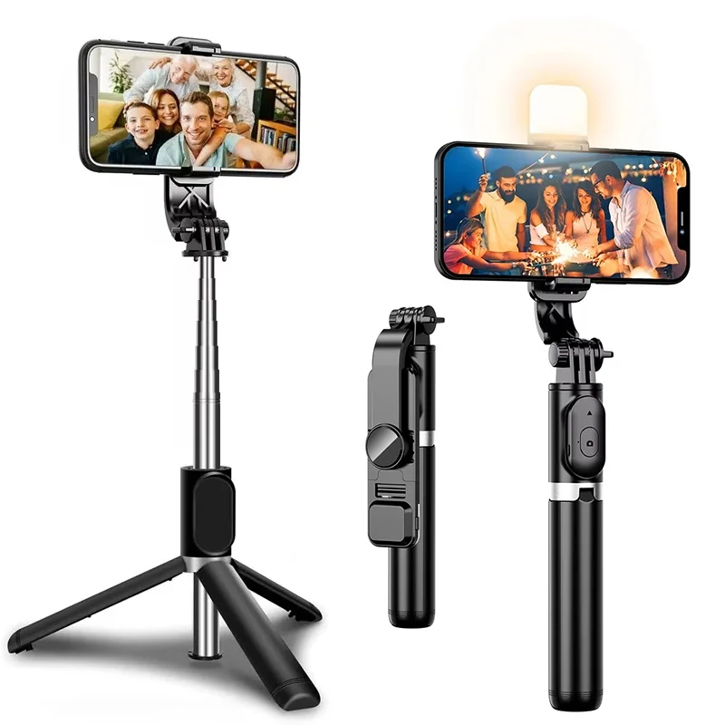 3 In 1 Wireless Bluetooth Selfie Stick Tripod With Fill Light Shutter Remote Control Portable Foldable Monopod For iPhone Huawei